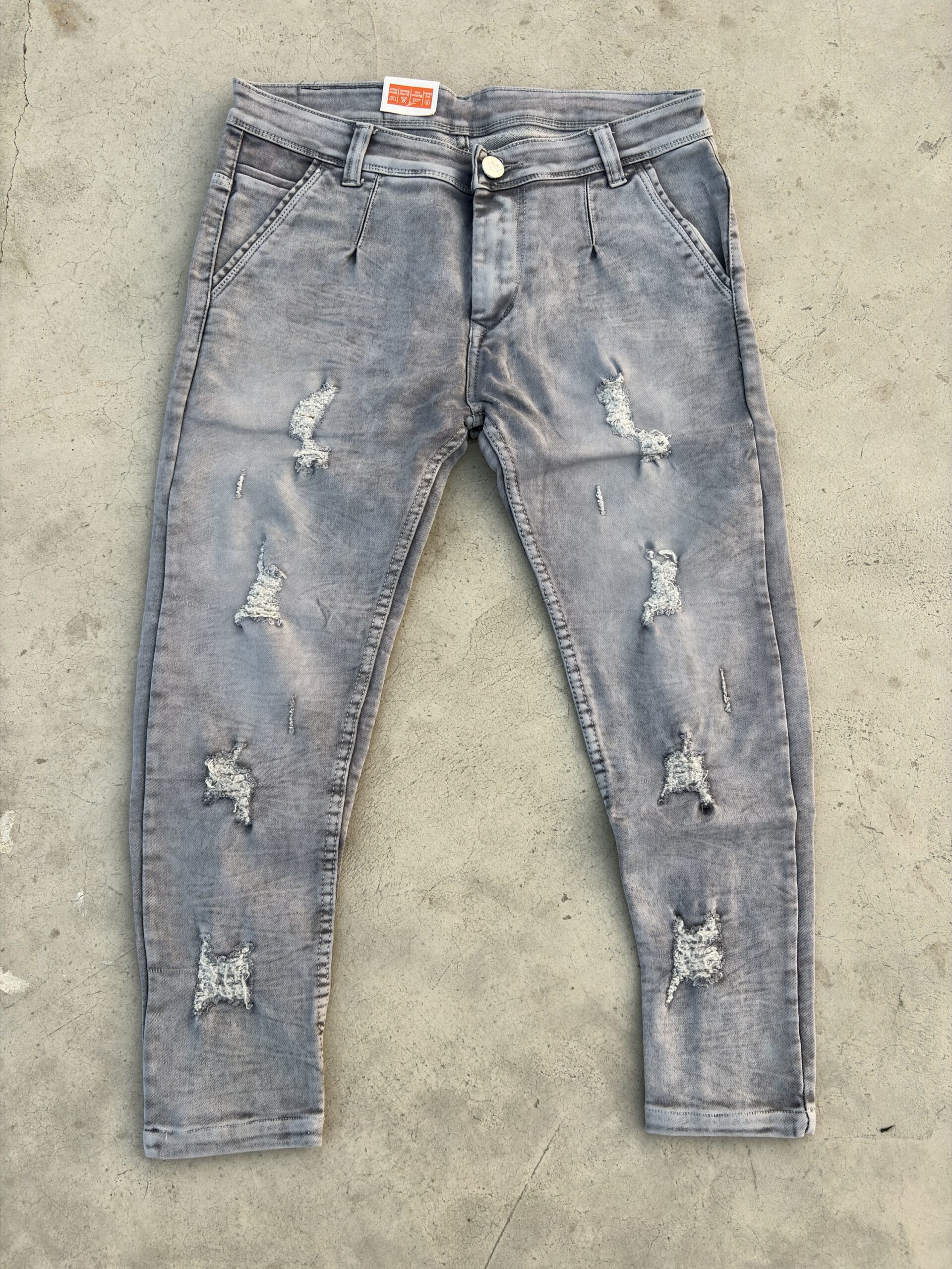 Men’s Light Grey Distressed Denim Jeans