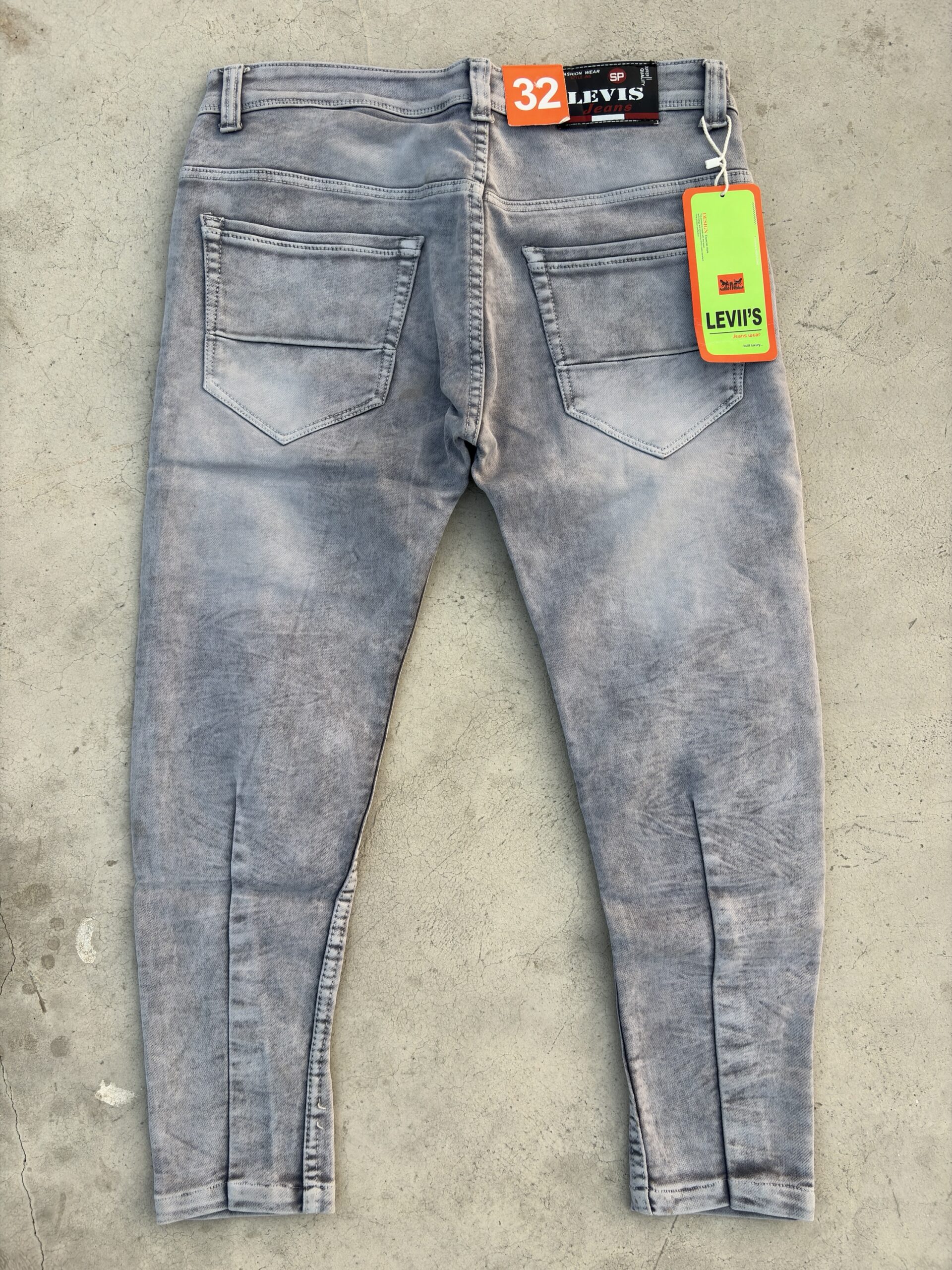 Men’s Light Grey Distressed Denim Jeans - Image 2
