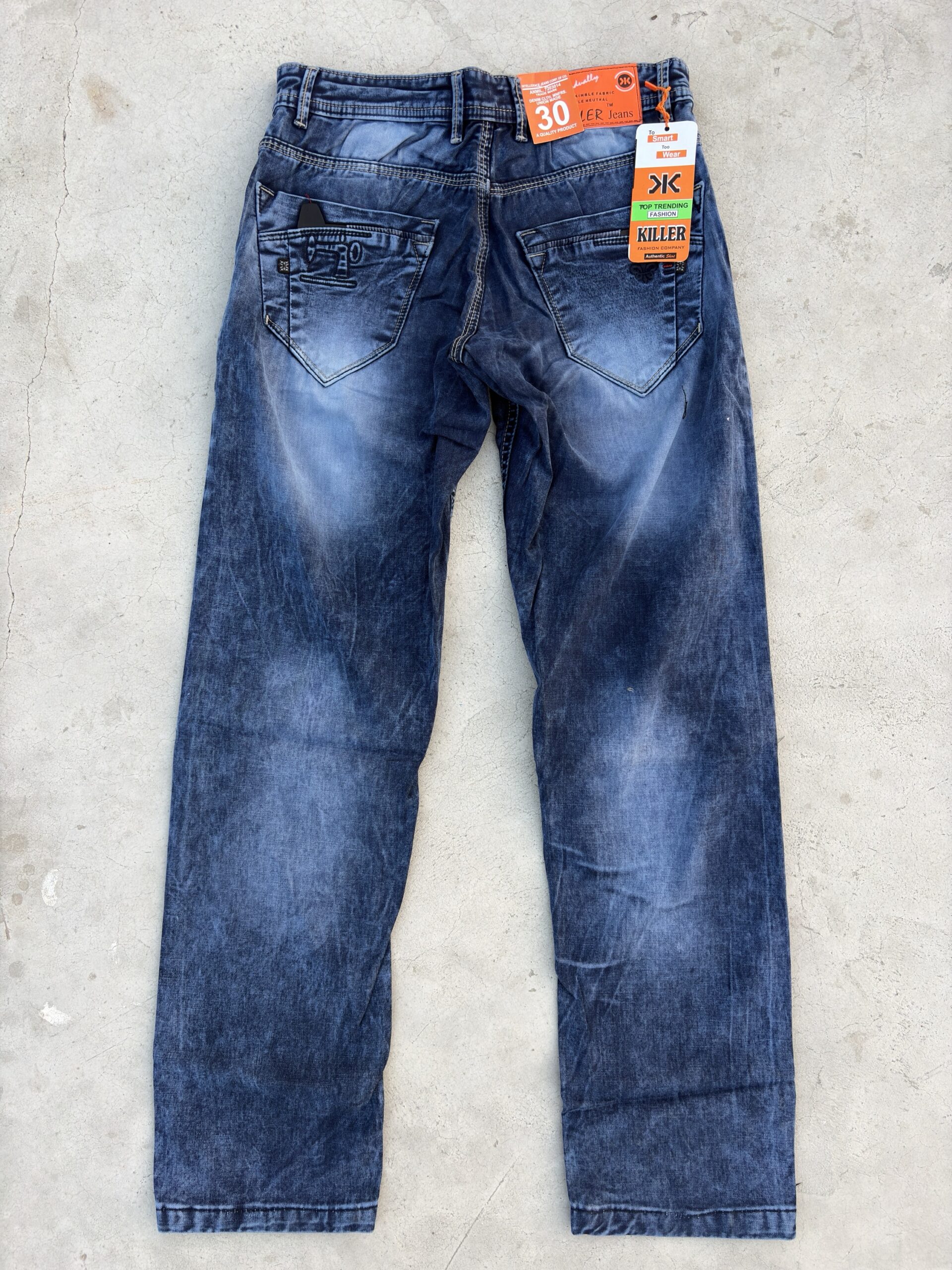 Men’s Stone Wash Dark Blue Denim Jeans - Image 2